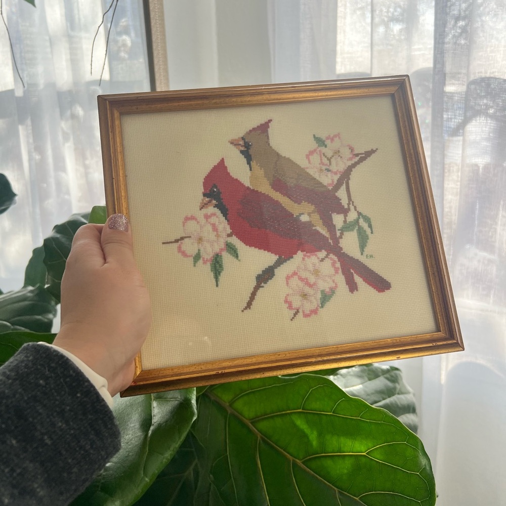 Framed Bird Embroidery Art